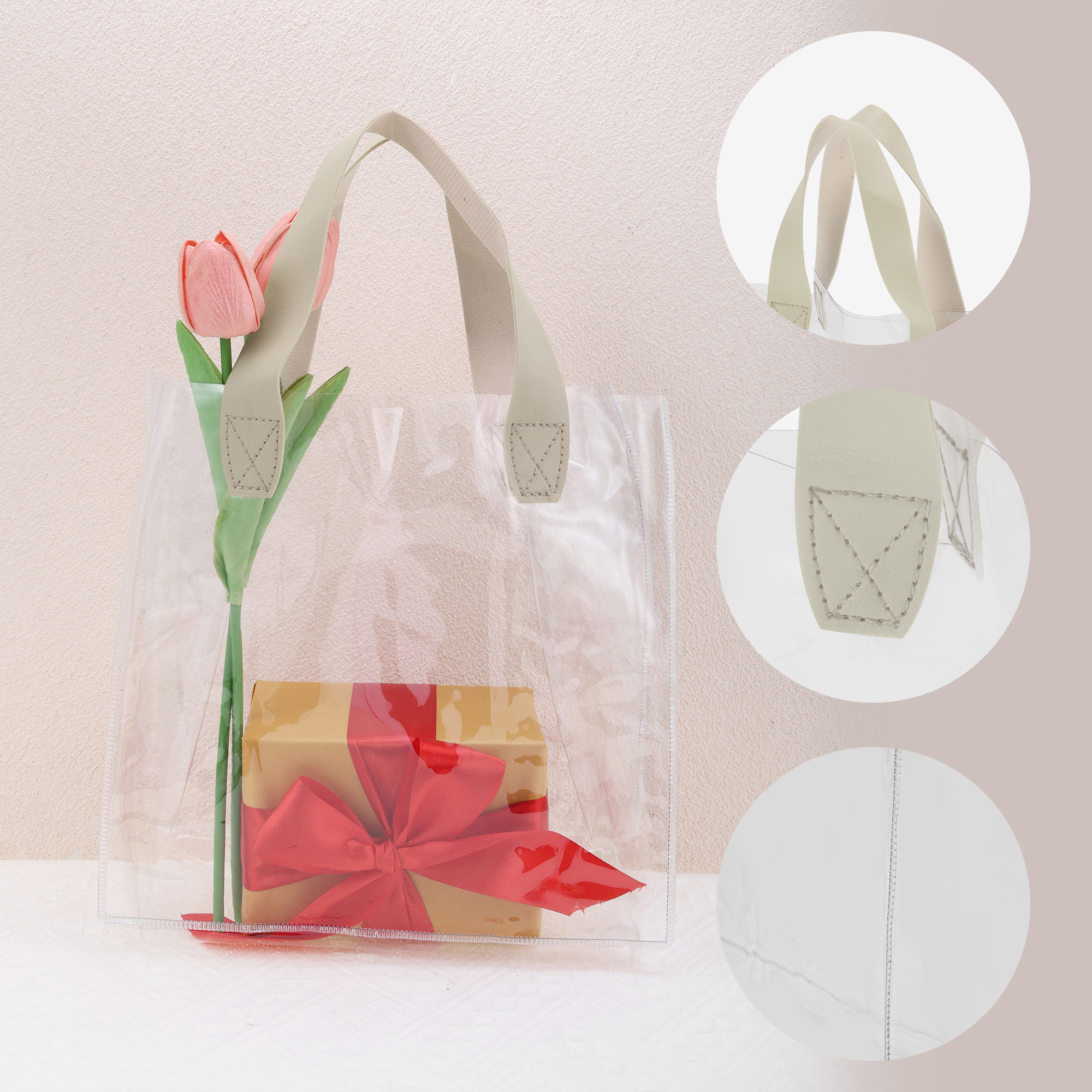 Unique Bargains Lightweight Reusable Gift Bag for All Occasions 1 Pc Beige Clear Large