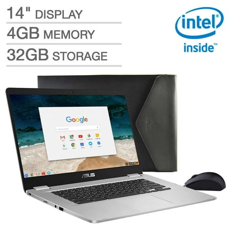 2019 ASUS Chromebook C423NA 14 FHD 1080P Display with Intel Dual Core Celeron Processor, 4GB RAM, 32GB eMMC Storage, Bonus Mouse and Sleeve Included,Silver Color (Best Laptop For Cyber Security 2019)