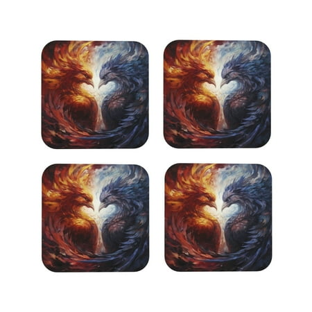 

Tideii Red And White Fire Bird for Leather Coasters 4 Pieces Anti-fouling and Anti-scalding Decorative Coasters Suitable for Restaurants Kitchens Coffee Shops-Square