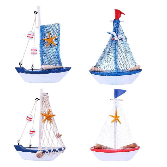 4pcs Mini Sailboat Ornament Sailboat Model Home Decor Adornment (Random Style)