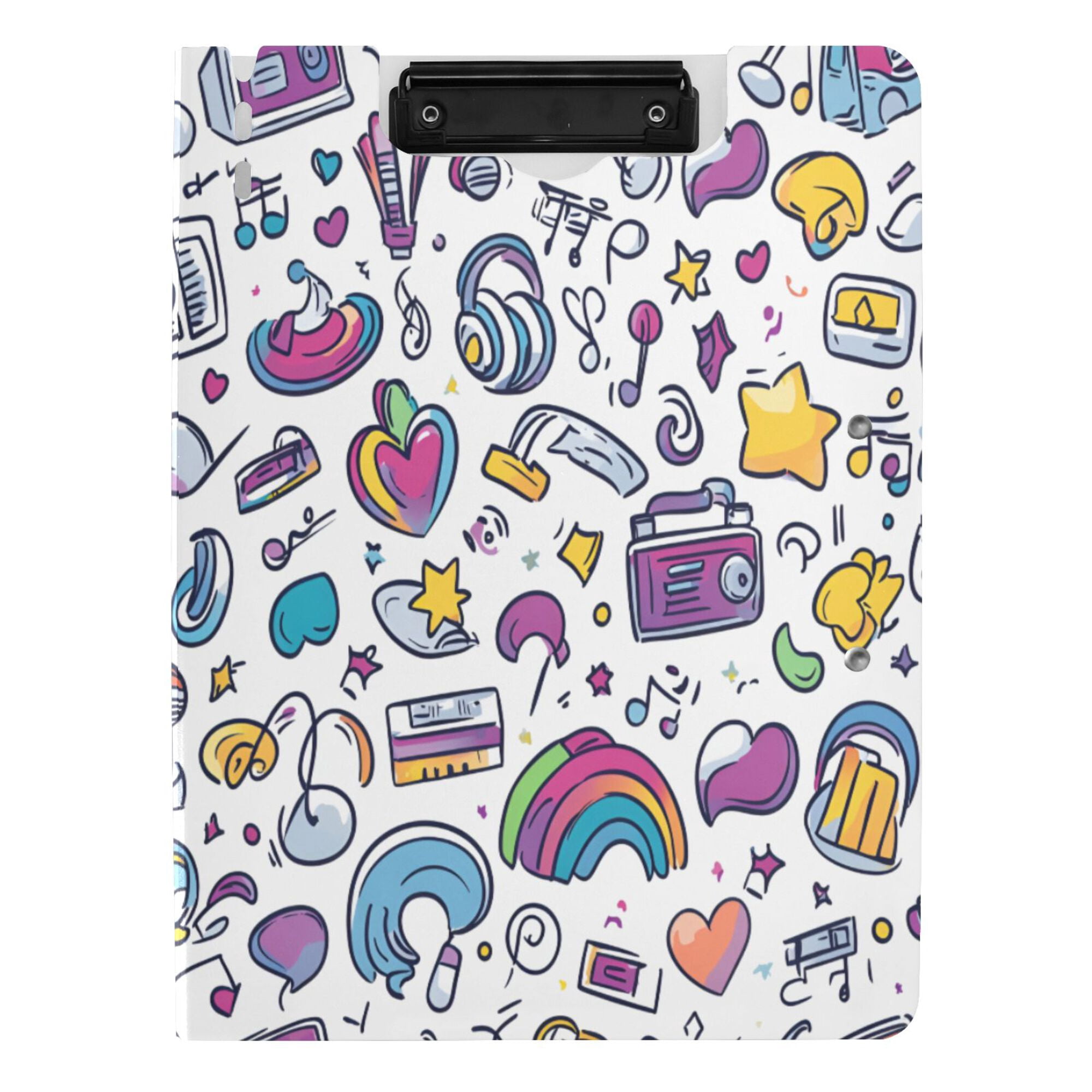 FORMRS A4 Clipboard Folder with Pen Holder Horizontal Foldable School Office Binder, Purple Doodle Pattern