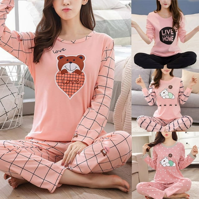 Travelwant Conjunto de pijama de manga larga de algodón para mujer Conjunto de pijama para mujer - Camisa de manga larga y pantalones de pijama Conjunto de ropa de estar por casa