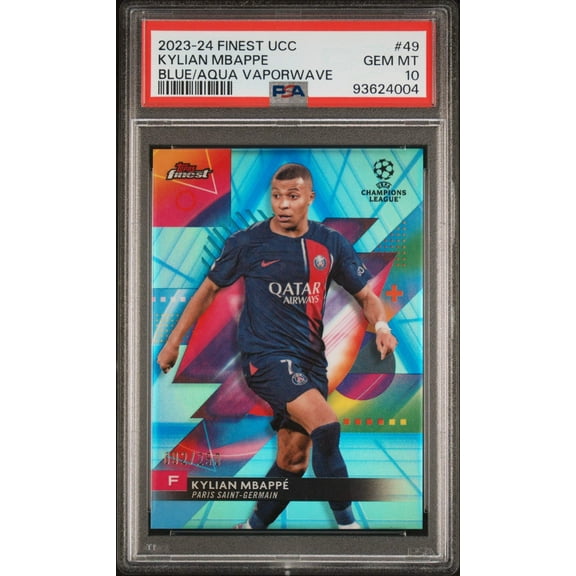 Graded 2023 Topps Finest UCC Kylian Mbappe #49 Blue/Aqua Vaporwave #/250 Soccer Card PSA 10 Gem Mint