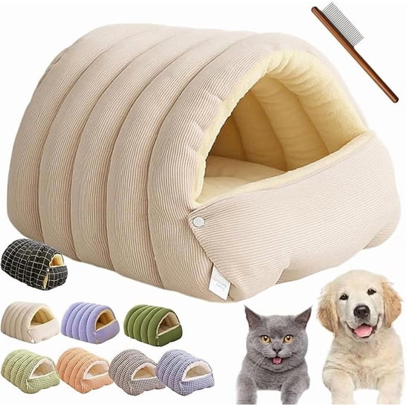 Removable and Washable Winter Closed-Off Cat Bed, New Indoor Cat Bed Cave Style, Warm Foldable Soft Cotton Cozy Cat Cave House for Cats & Small and Medium Dogs
