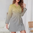thumbnail image 3 of Abstract Texture Yellow Grey Gradient Night Robe Long Sleeve V Neck Robe With Belt Women's Sleepwear Dresses, 3 of 9