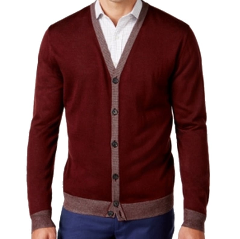 men's burgundy cardigan sweater