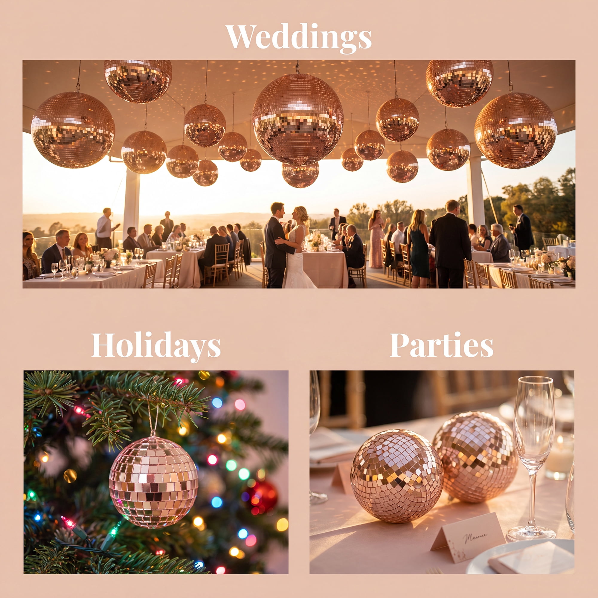 Unique Bargains 10Pcs Mirror Disco Balls for Hanging Sphere Orbs Beige 2"x2"x2"