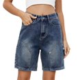 thumbnail image 1 of Pantalones Cortos Cargo Holgados Vintage Hasta la Rodilla con Bolsillos para Mujer, Cintura Alta, Estilo Urbano Y2K. Azul XL, 1 of 10
