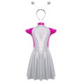 thumbnail image 2 of iiniim Girls Dance Outfit Metallic Cap Sleeve Zip Up Dress with Headband Robot Theme Performance Wear Hot Pink Silver 16, 2 of 7