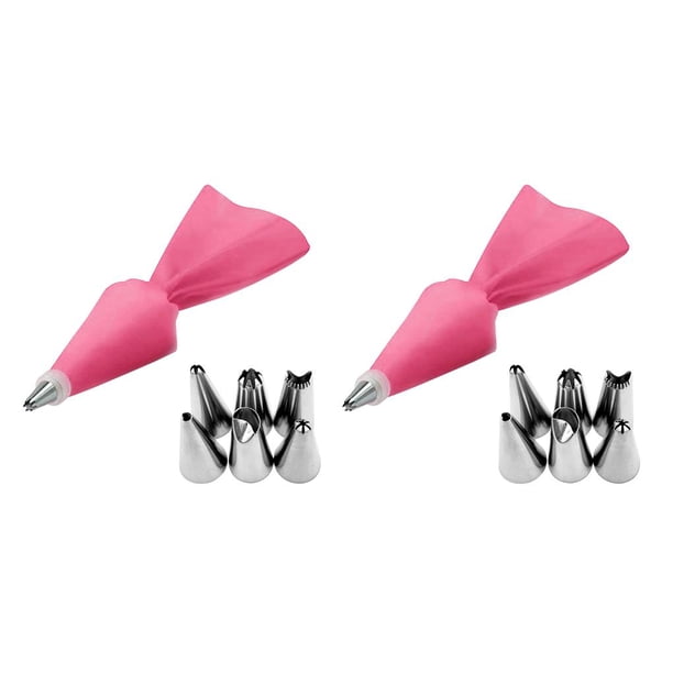 Billuyoard Juego de 8 boquillas para manga pastelera de acero inoxidable, herramientas para hornear pasteles, accesorios de cocina, color rosa Rosado 2piezas
