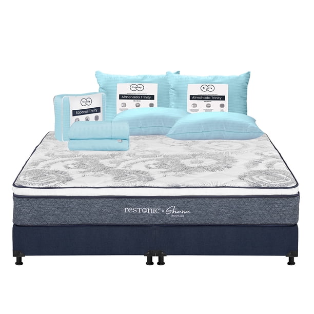 Colchón King Size Ghana Restonic + Juego de Sábanas + 2 Almohadas Trinity
