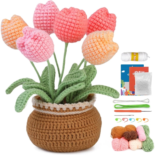 Kit de crochet para principiantes, kit de crochet de girasol, kit de crochet para principiantes, kit de crochet para principiantes y adultos, kit de tejido con videotutoriales paso a paso