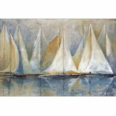 Traditional Elegant Sailboats on Water Coastal Painting Blue & Tan Canvas Art by Pied Piper (Best Blue Water Sailboat For The Money)