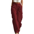 thumbnail image 2 of Mifsaly Lightweight Cargo Pants for Women with Pockets High Waisted Wide Leg Lounge Joggers Comfortable Loose Fit Work Office Everyday Bottoms Wine,S, 2 of 7