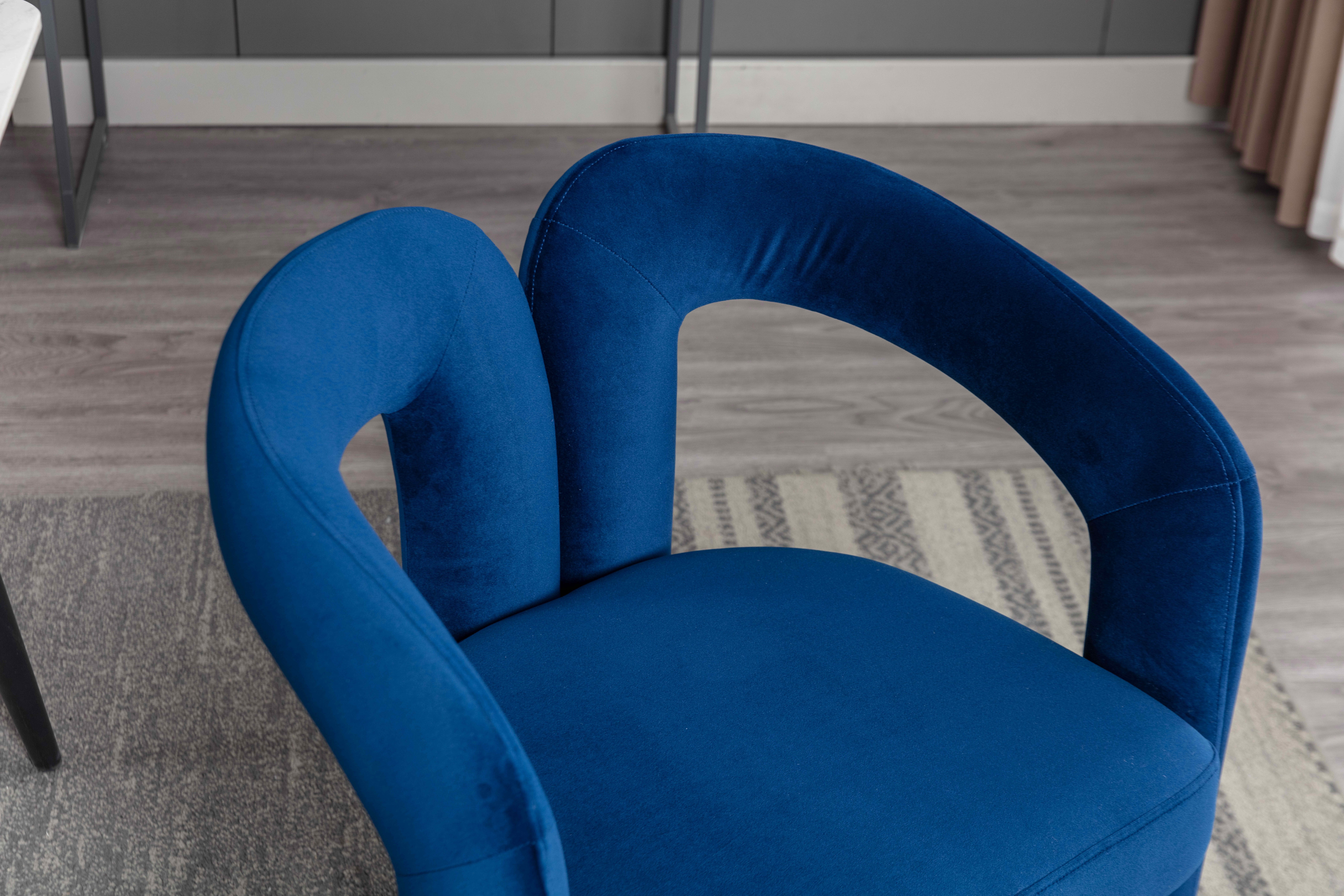 MAYEERTY Set of 2 Velvet Dining Chairs, Curved Back Side Chairs, Wood Legs, 250 lb Capacity, Navy