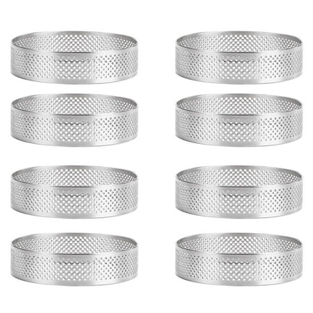

8Pcs Stainless Steel Tart Ring Heat-Resistant Perforated Cake Mousse Ring Round Double Rolled Tart Ring Metal Mold 10cm