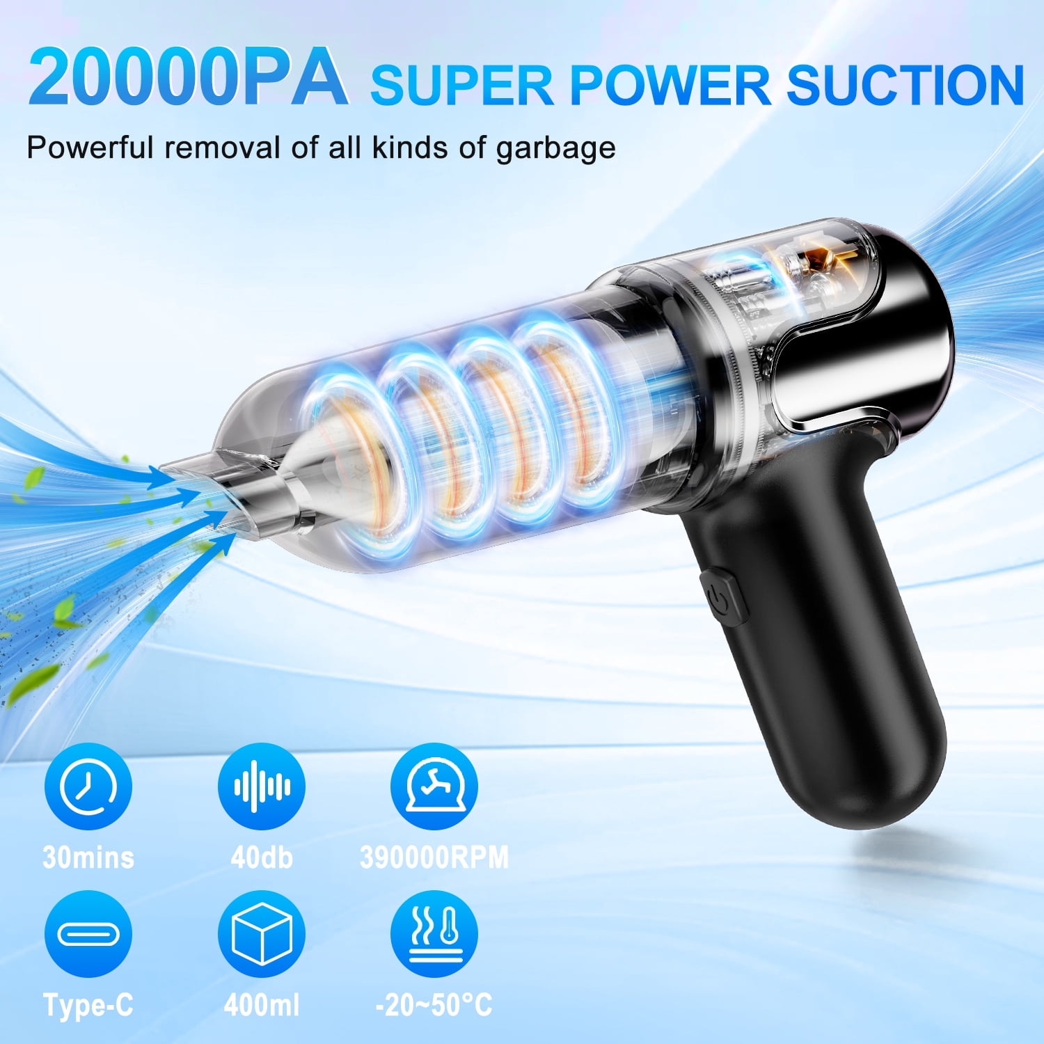 Wireless Handheld Car Vacuum Cleaner, 4 in 1 Portable Vacuum Cleaner, 20000Pa High Power Cordless Air Duster with Multi-Nozzles, Rechargeable Dust Busters for Car, Home, Office, Pet, Black
