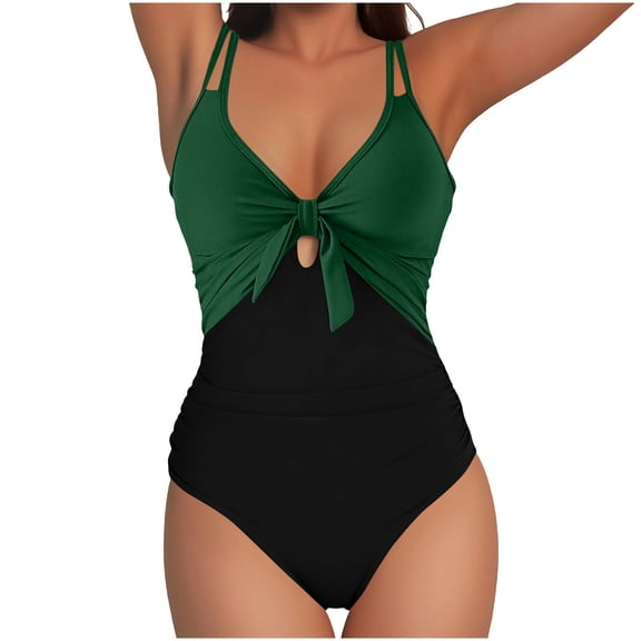 Ahabrexf High Waisted Bathing Suit for Women V Neck Cutout Knot High Waisted Swimwear 2 Pcs Set
