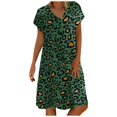 thumbnail image 2 of FcBaudy Robe à Manches Courtes Col en V, Robes d'Été pour Femmes, Robes Décontractées Boho Imprimé Léopard Col en V Manches Courtes Robe Ample de Vacances Robe pour Femmes, 2 of 7