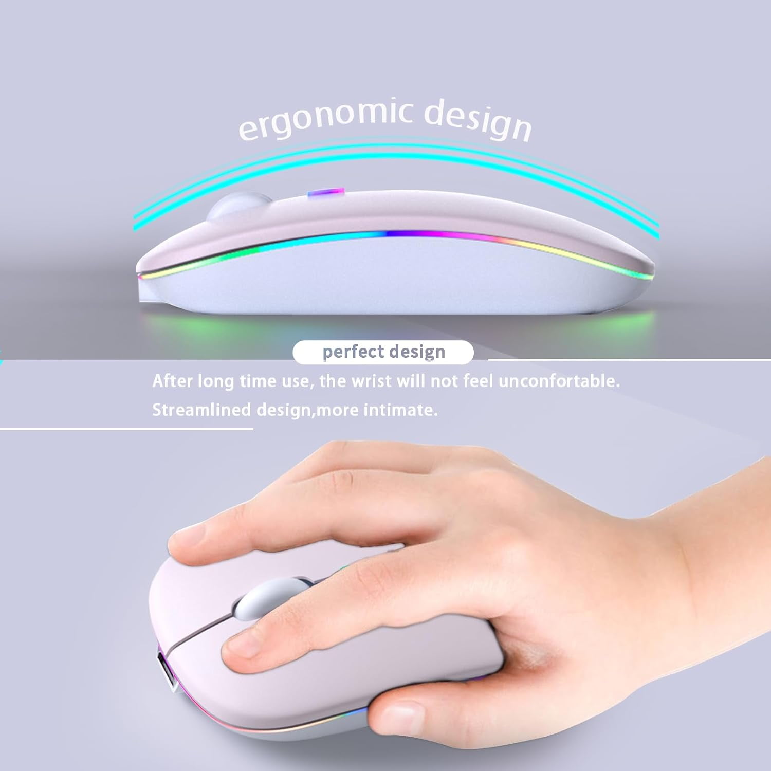 Wireless Bluetooth Mouse – Rechargeable, Silent, Dual Mode (Bluetooth 5.2 & USB) with LED Lights – Portable for Laptop, Desktop, & Tablet(Black)
