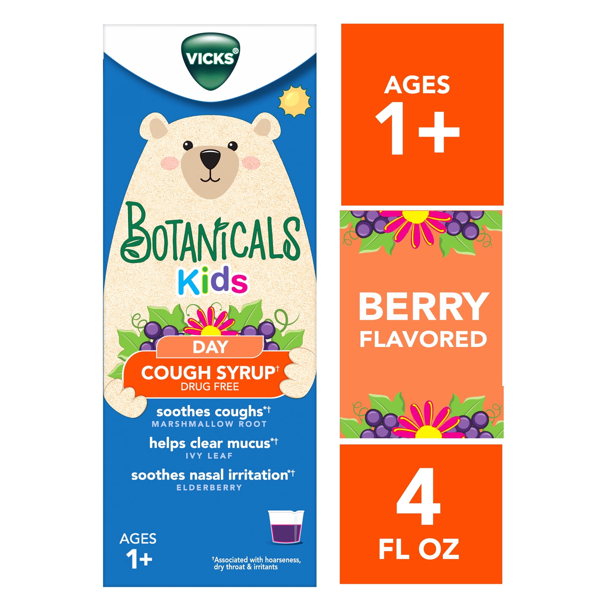 Vicks Botanicals Kids Cough Syrup Liquid, Daytime Cough Medicine for Children, Berry, 4 fl oz