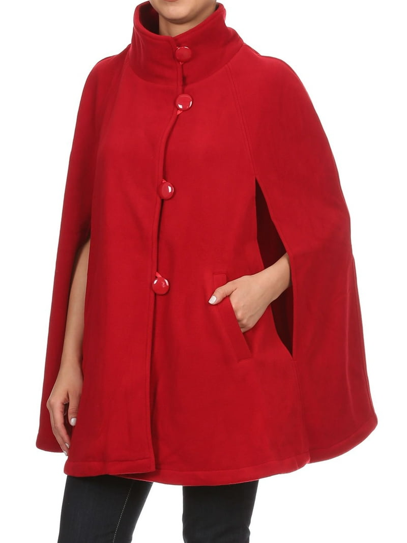 Ameri　REVERSIBLE BOA PONCHO COAT Winter Soft Fleece Button Cape Poncho Coat with Armholes and