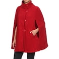 thumbnail image 2 of Winter Soft Fleece Button Cape Poncho Coat with Armholes and Pockets - Burgundy RED, 2 of 4