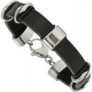 CHISEL Primal Steel Stainless Steel Black Leather 8.5in Bracelet