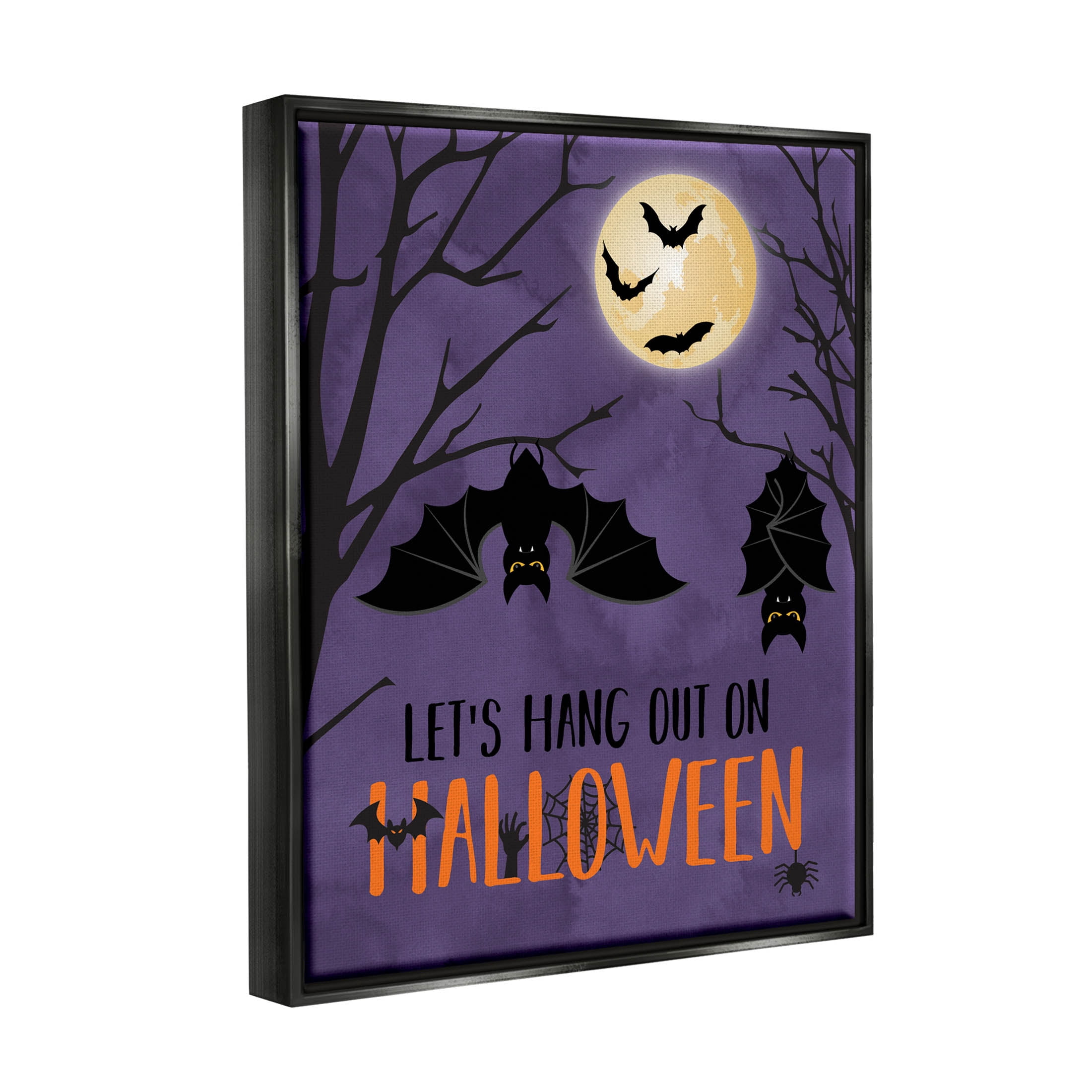 Stupell Industries Let's Hang Halloween Bats Graphic Art Jet Black Floating Framed Canvas Print Wall Art, Design by Linda Birtel
