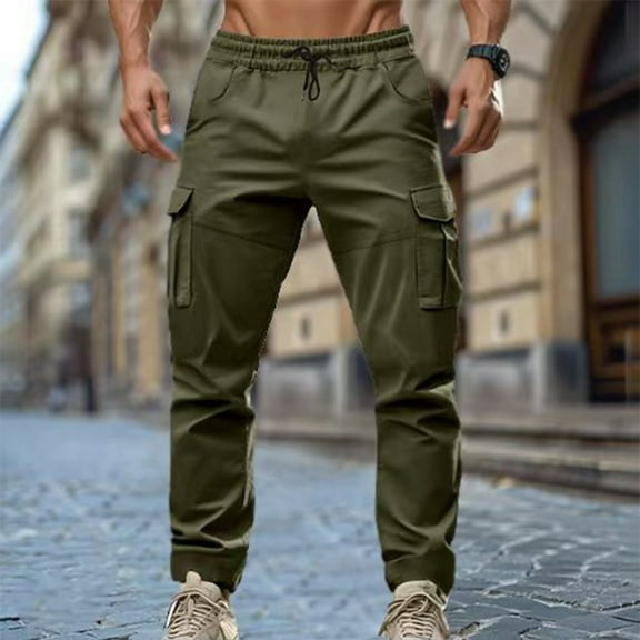 Yiliang Tactical Pants for Men Durable Cotton Men's Work Pants Classic Fit Hammer Loop Multiple Pockets
