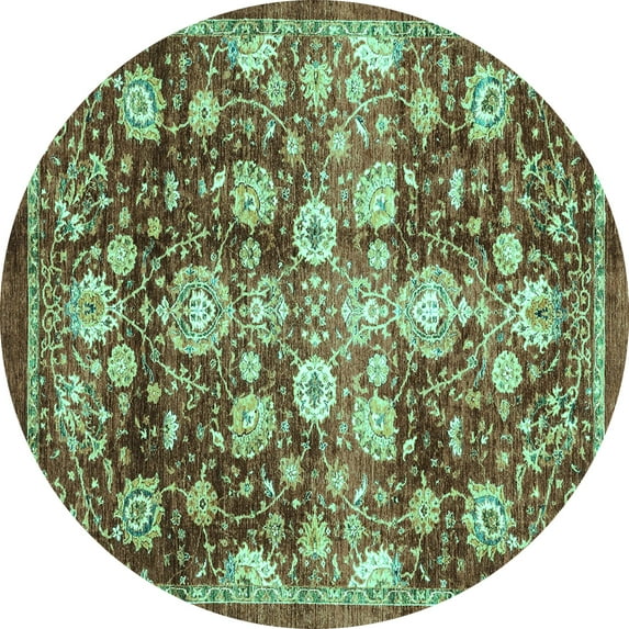 Ahgly Company Machine Washable Indoor Round Oriental Turquoise Blue Traditional Area Rugs, 7' Round
