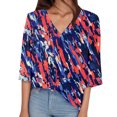 thumbnail image 1 of Gibobby Casual Playera de Manga Corta para Mujer Camiseta manga corta con cuello en V y estampado teñido anudado para mujer(Azul,CH), 1 of 5