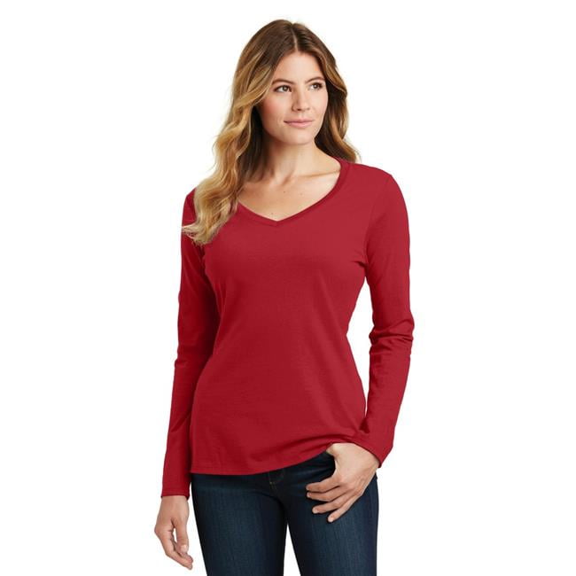 Port 1135895 Ladies Long Sleeve Fan Favorite V-Neck Tee, Team Cardinal - Extra Large