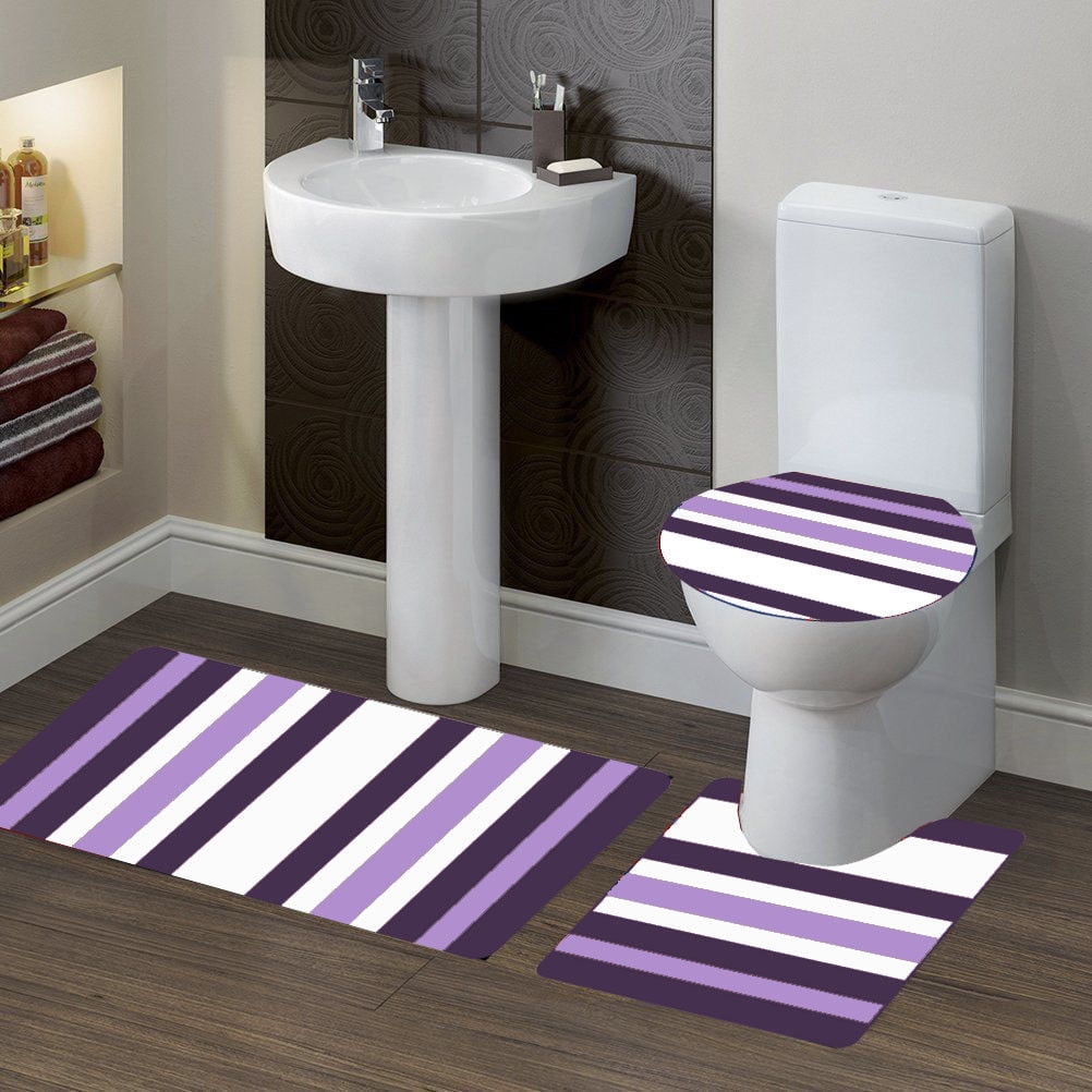 3PC (7) Stripe Purple HIGH QUALITY Jacquard Bathroom Bath Rug Set