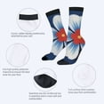 thumbnail image 3 of Unisex Trendy Floral Socks - 2 Pairs Blue Background with Red Flower & White Petals Black Toe Caps & Cuffs Perfect for All Seasons, 3 of 5