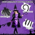 thumbnail image 4 of Halloween Girls Witch Costume, Toddler Witch Dress Light Up Set with Hat and Broom, Kids Costumes for Halloween Party for Ages 8-10, 4 of 6