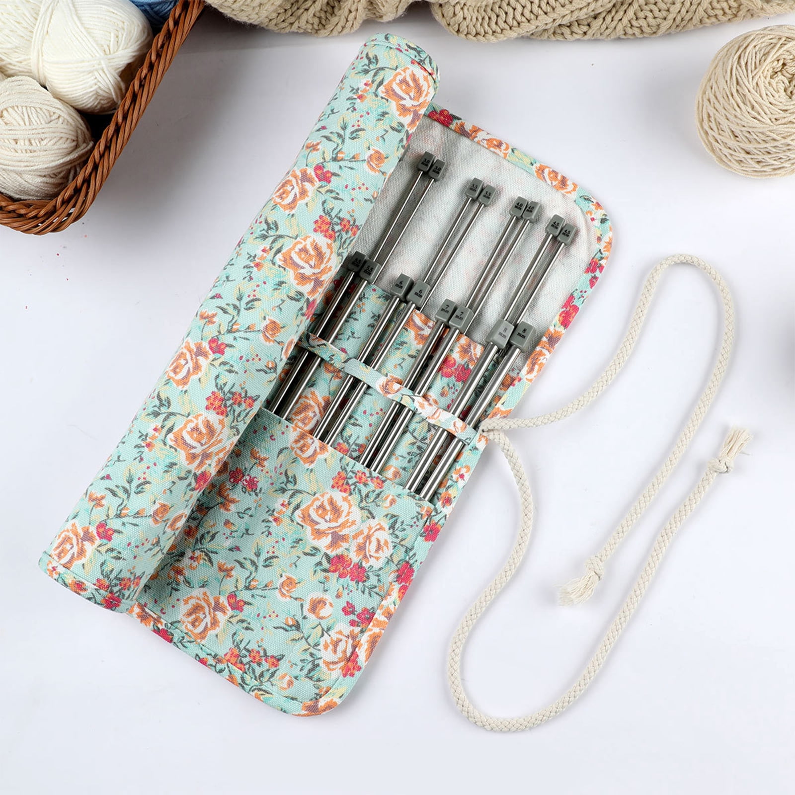 22Pcs Single Pointed Head Knitting Needle Set Long Stainless Steel Straight Knitting Needle for Adult Beginner Knitting
