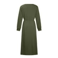 thumbnail image 5 of Fesfesfes Women Dress Fall And Winter Solid V-neck Pleated Bag Hip Split Long-Sleeve Mid-Calf Dress or, 5 of 8