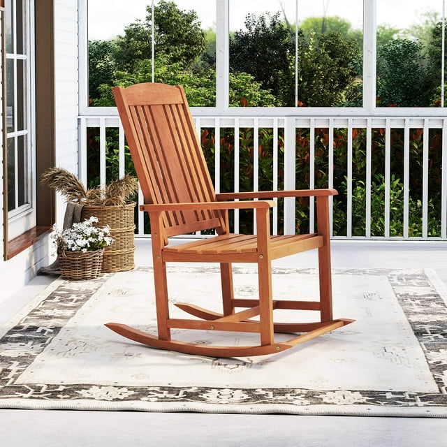 Costway 1 PCS Outdoor Rocking Chair with Slatted Seat Wide Armrests and Footrest for Patio