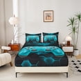 thumbnail image 3 of Erosebridal Vintage Gamepad Bed Sheets Set Twin Size, Neon Blue Bed Sheets Twin, Honeycomb Geometry Decor, 3 of 6
