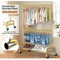 thumbnail image 2 of Gold Clothing Racks for Hanging Clothes Heavy Duty Clothes Rack Double Garment Rack Metal Rolling Coat Rack Closet Wardrobe Rack on Wheels, 2 of 7