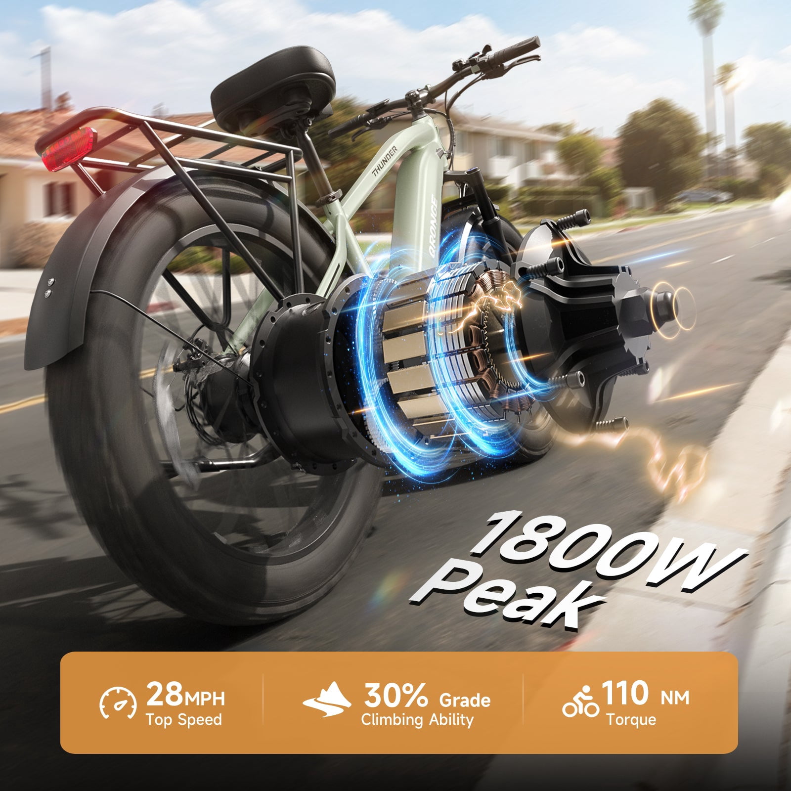 Qronge 26" Electric Bikes for Adults 1800W Peak 70Miles Max Range Fat Tire Ebike 28 mph Top Speed 48V 15AH Battery E-Mountain Bikes, UL2849 by SGS