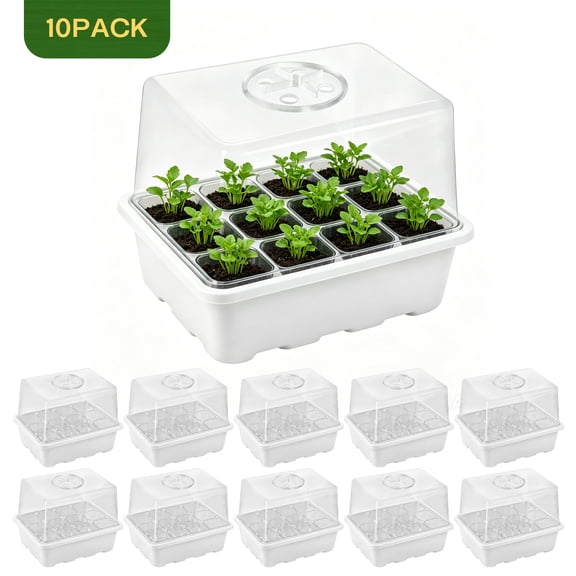 Hengbo 12Cell Seedling Tray, 10Pcs Seedling Kit with Humidity Cover, Mini Greenhouse, Germination Kit,Ideal for Seed Germination and Growth—White