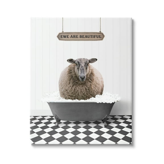 Stupell Industries Ewe Are Beautiful Bathroom Animals & Insects Painting Gallery Wrapped Canvas Print Wall Art, 16 x 20