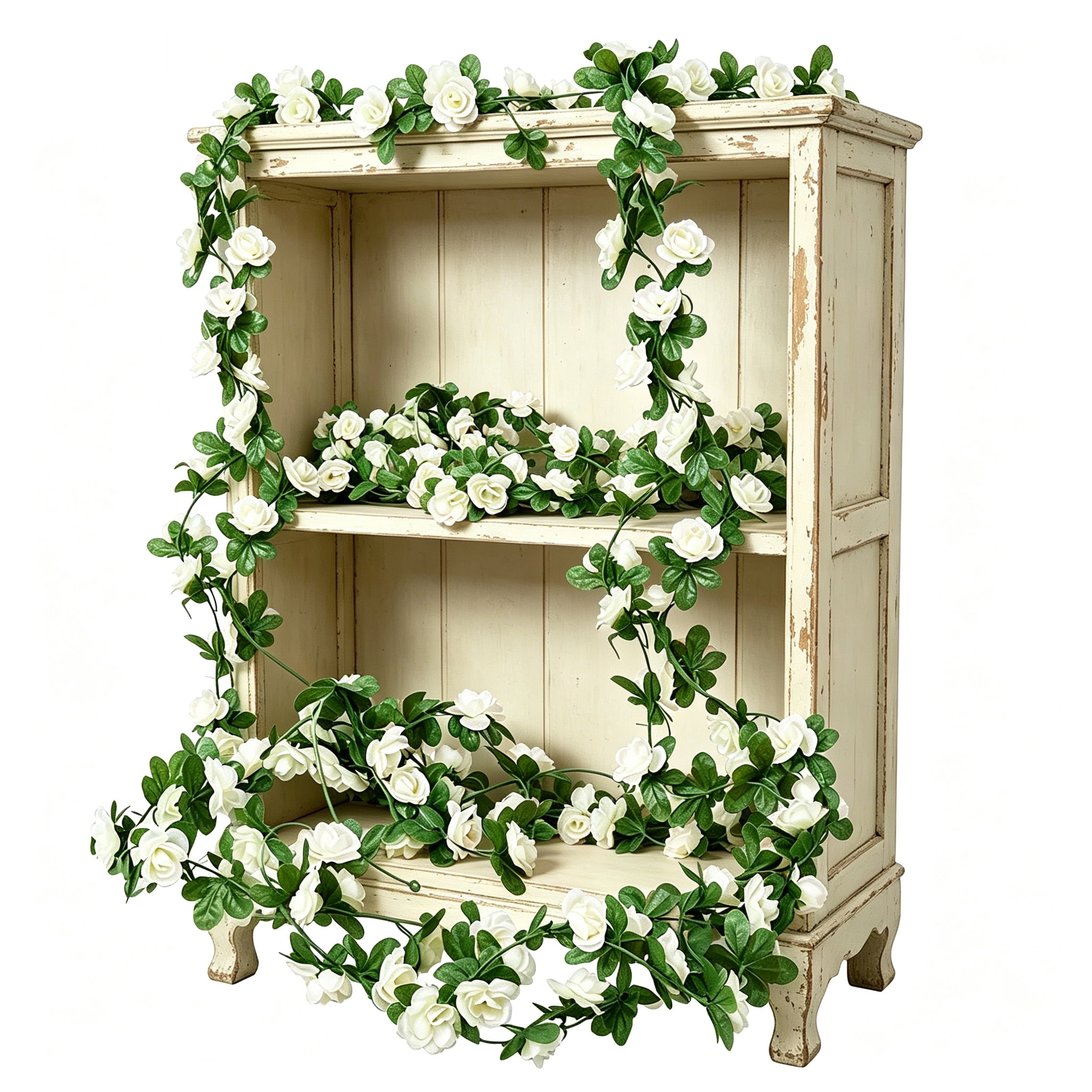 TETOU 6pcs Flower Garlands Artificial Rose Vine Flowers with Leaves 66ft Hanging Roses Vine for Room Wedding Birthday Christmas Wall Decor(White)