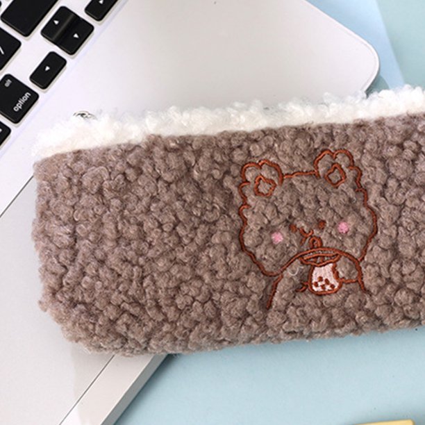 Cartuchera Bolsa de lápices de felpa Estilo coreano Bolsa de almacenamiento linda Kawaii Simple para niñas (Café) Likrtyny Libre de BPA
