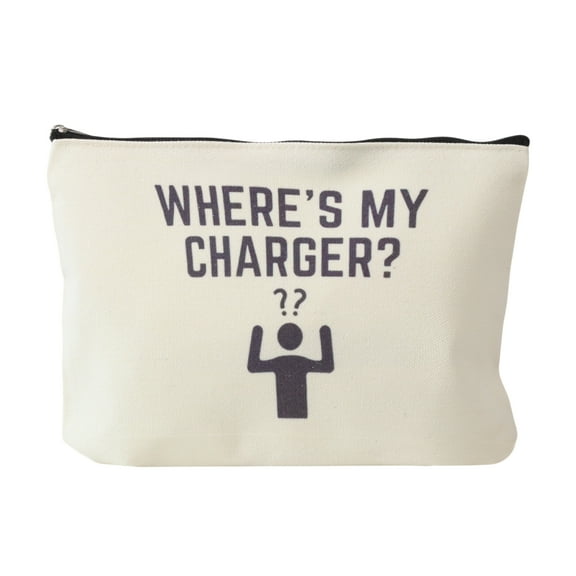 Unique Bargains 1 Pc Durable Question Figure Pattern Makeup Bag Beige Canvas