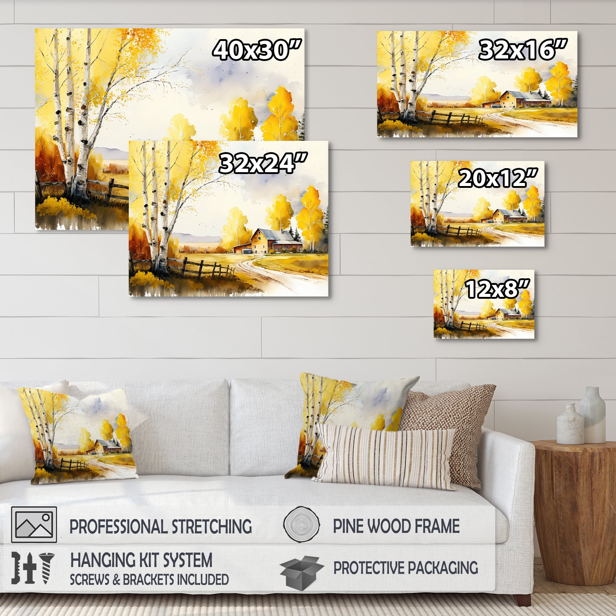 Designart Yellow Barn In Spring I Canvas Wall Art
