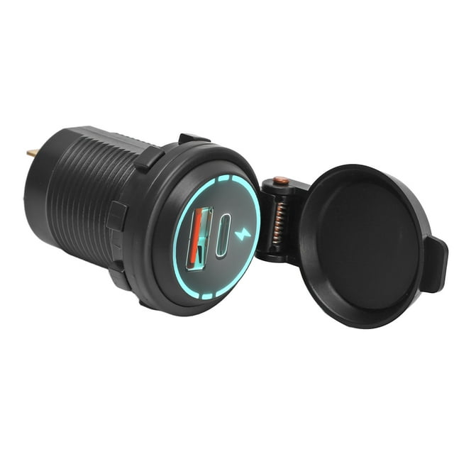USB Socket, Short Circuit Protection DC12V To 24V Car USB Power Socket Ice Blue Fast Charging IP66 Waterproof For Boat