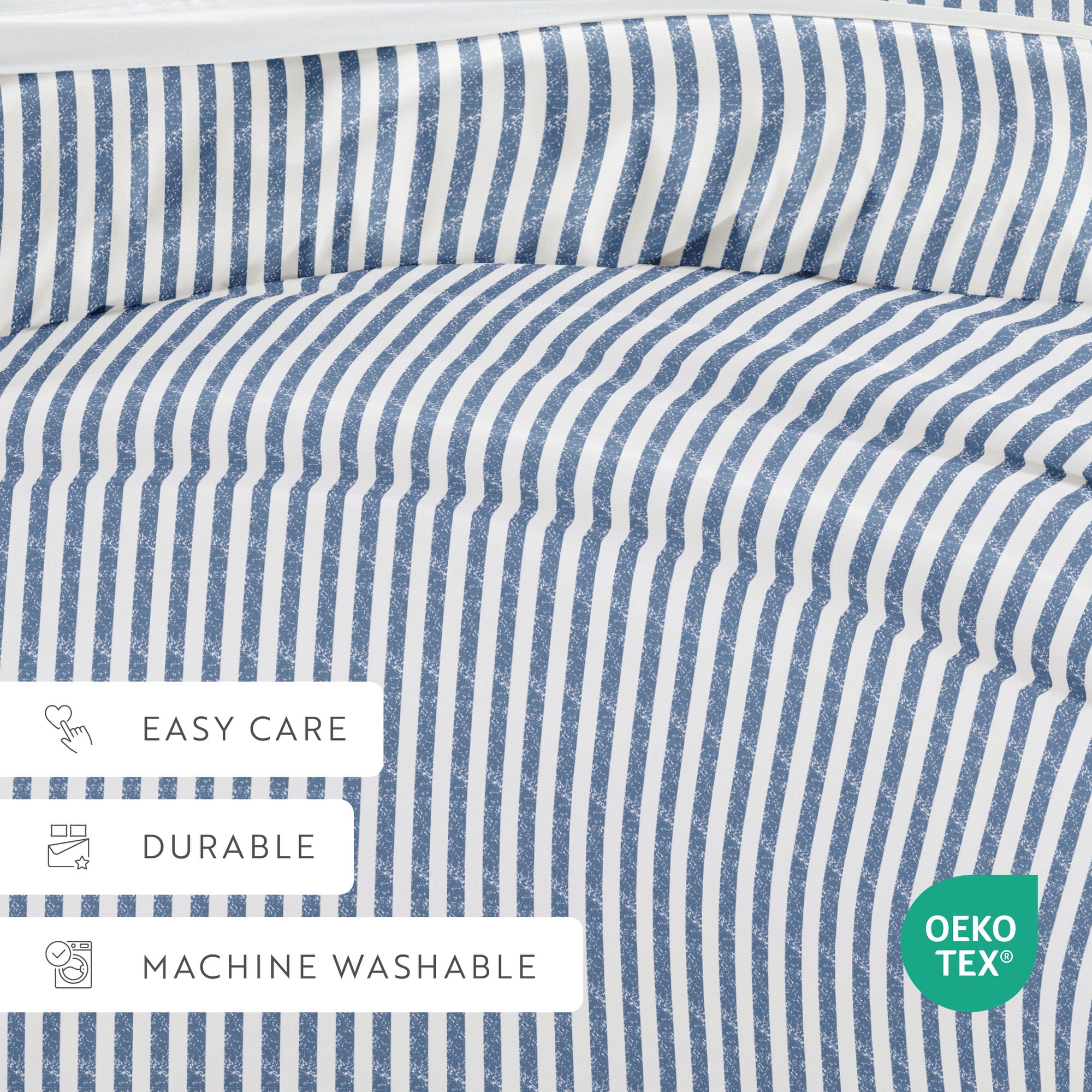 Noble Linens Coastal Navy Puffed Rugged Stripes 3-Piece Duvet Cover Set, Full/Queen